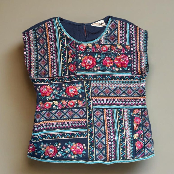 Savanna Jane Embroidered Patchwork Floral Boho Top - Picture 3 of 7